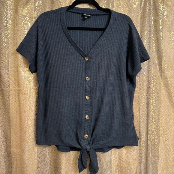 Torrid Navy Blue Waffle Button-Front Tie-Front Top Size 00 Medium - Picture 1 of 8